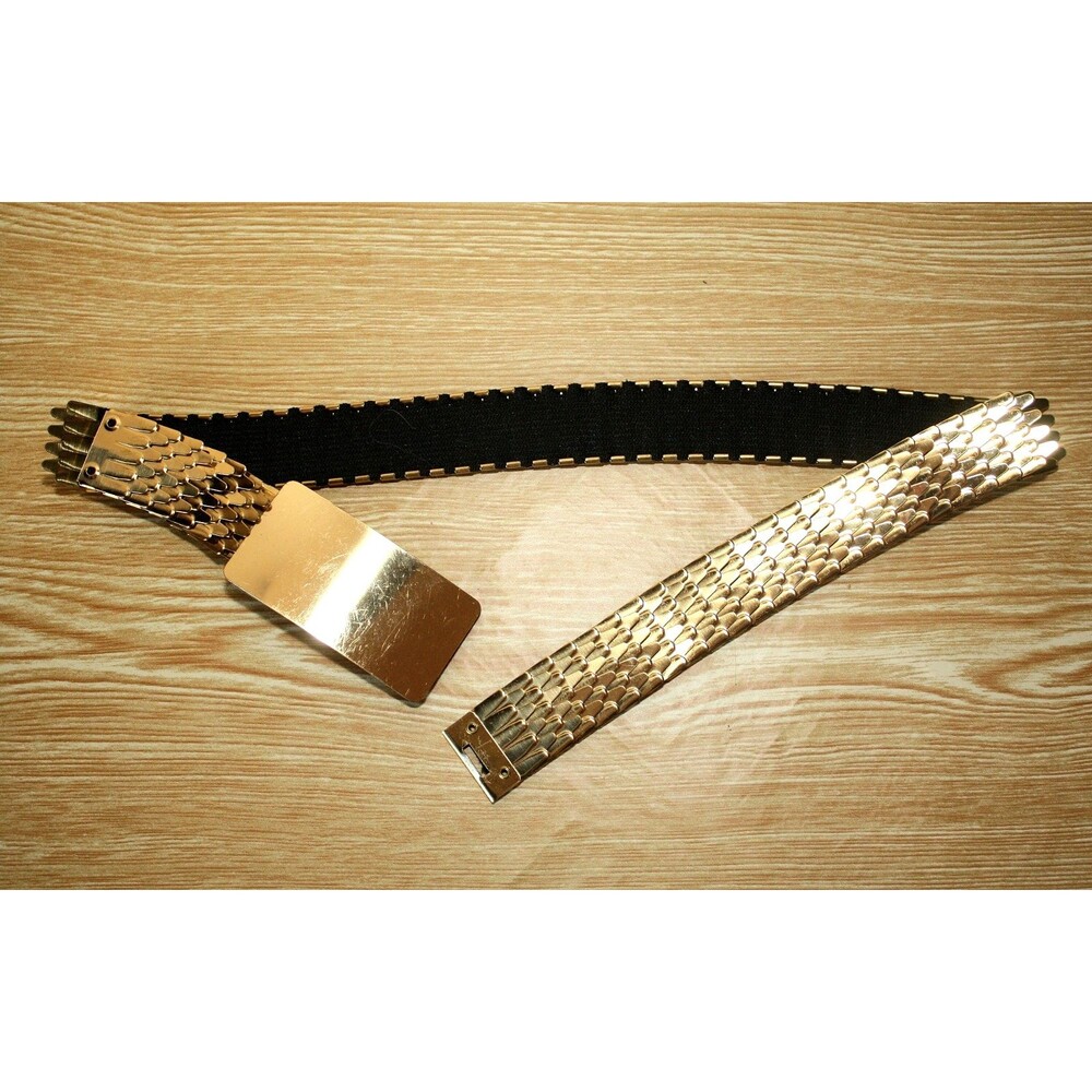 VTG Belt Gold Tone Metal Snake Style Stretch 23 - 38 Buckle Retro Accessory #02